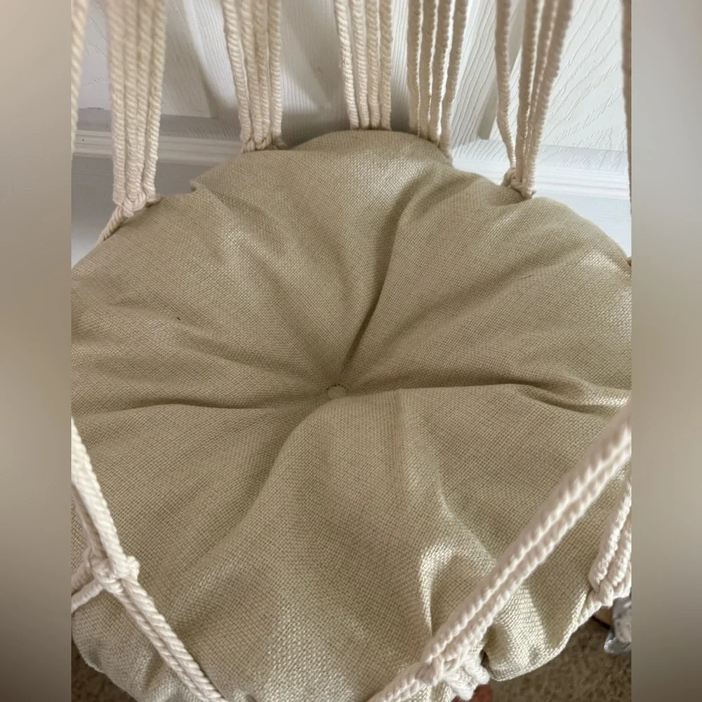 Cream Macrame Hanging Cat Bed with Cushion